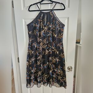 Black floral lace halter silky slip fit and flare dress, City Chic M 18 2x Plus